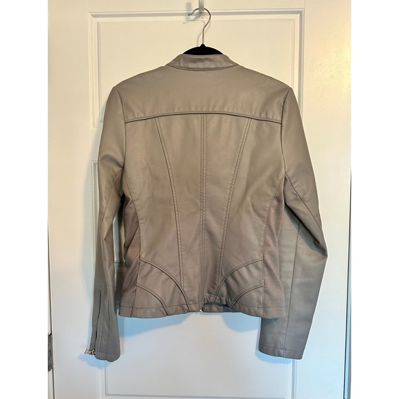 Guess Faux Leather Racer Jacket, Grey, Size Medium - Picture 6 of 8